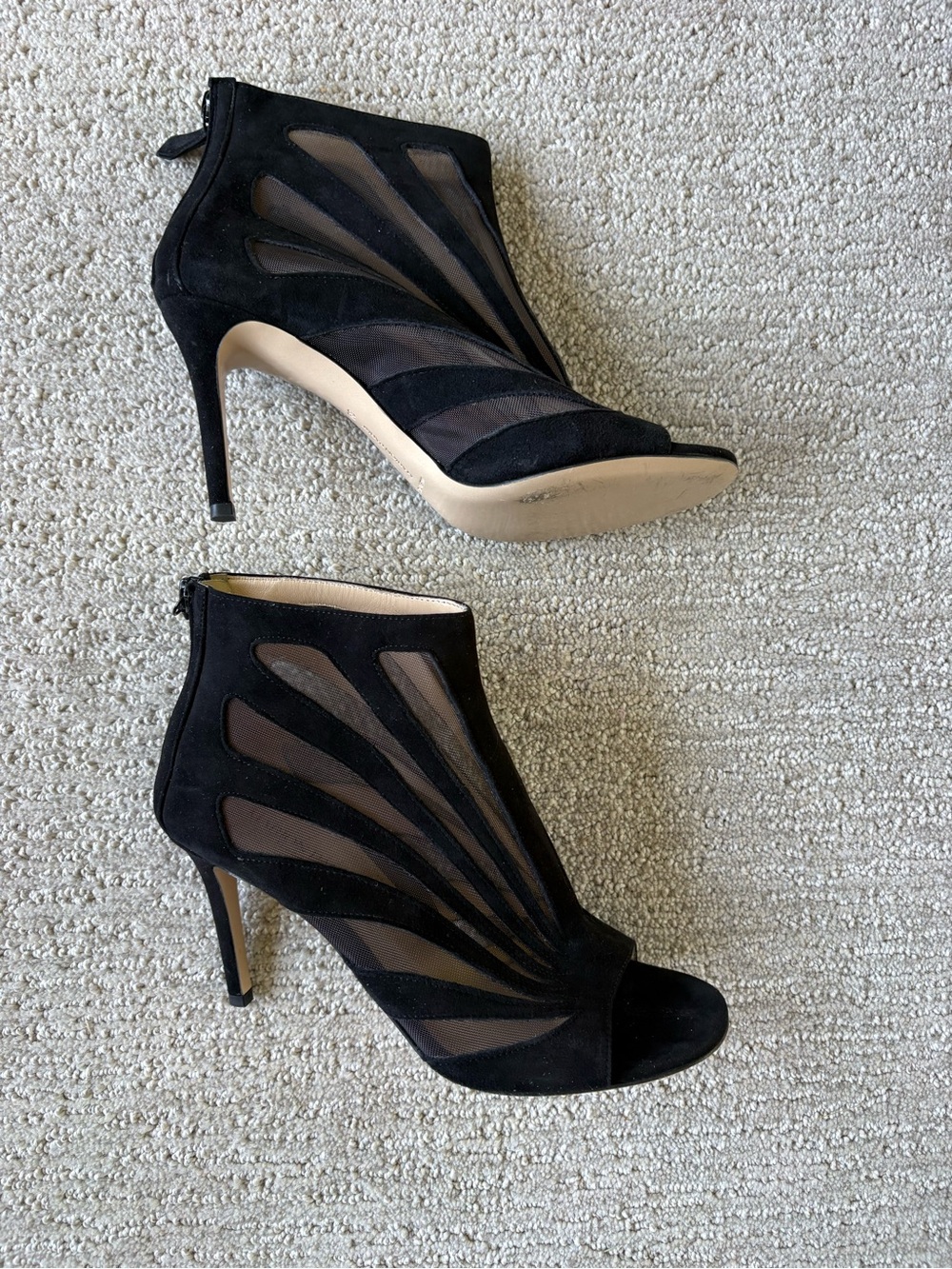 Marion Parke Black Sheer Suede Peep-Toe Ankle Booties - Women
